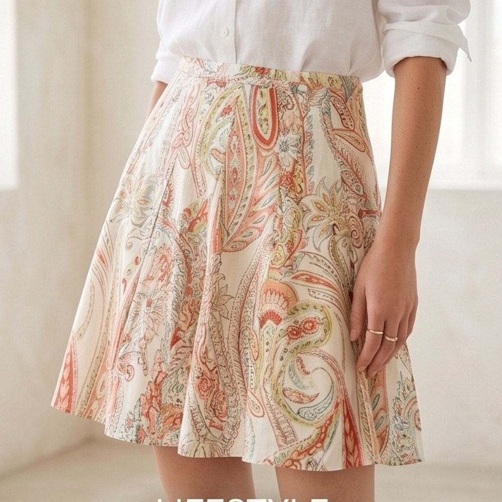 Tommy Bahama 8 Paisley Print Cotton Spandex A-Line Mini Skirt Multi‎ Boho